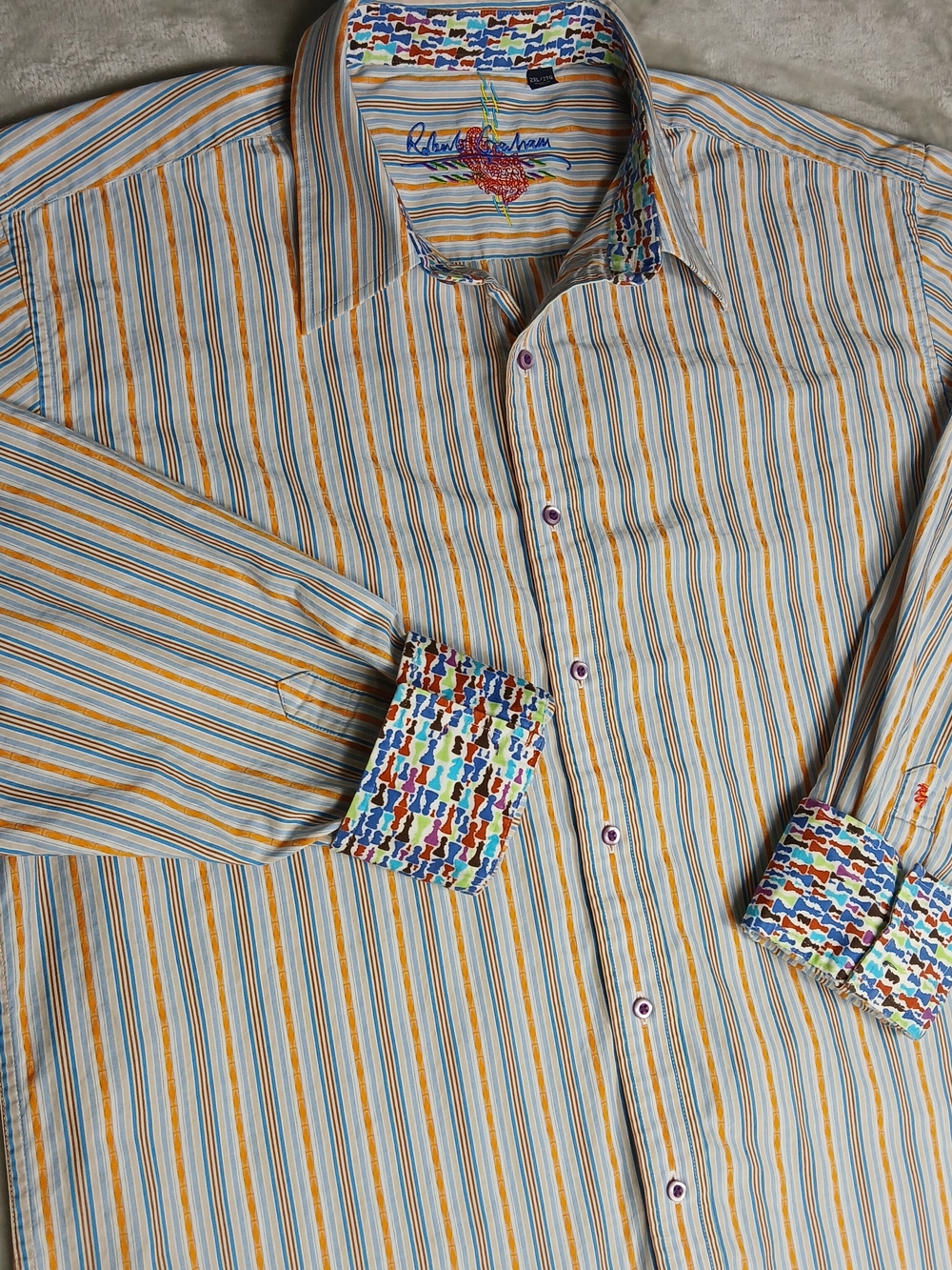 Robert Graham Button Up Shirt 2XL Men's Long Sleeve Chess Flip Cuff Striped